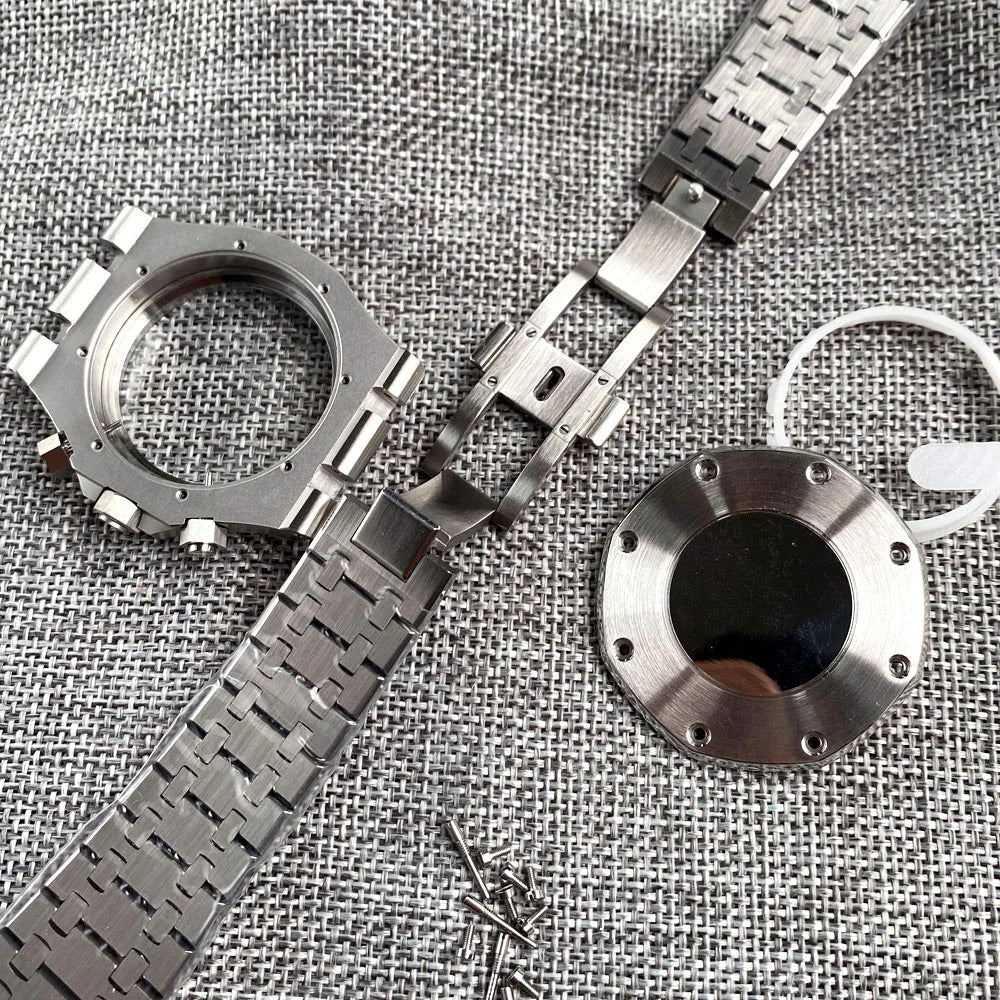 316L Steel 42mm square watch case with flat sapphire crystal, waterproof design for VK63 VK64 quartz movements.