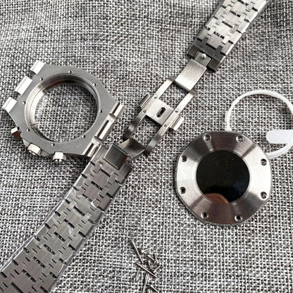 316L Steel 42mm square watch case with flat sapphire crystal, waterproof design for VK63 VK64 quartz movements.