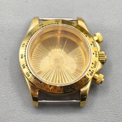 Gold Bezel 40mm Silver Watch Steel Case for Daytona VK63 VK64 Fits 20mm Strap