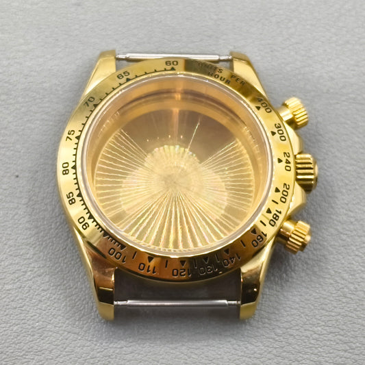 Gold Bezel 40mm Silver Watch Steel Case for Daytona VK63 VK64 Fits 20mm Strap