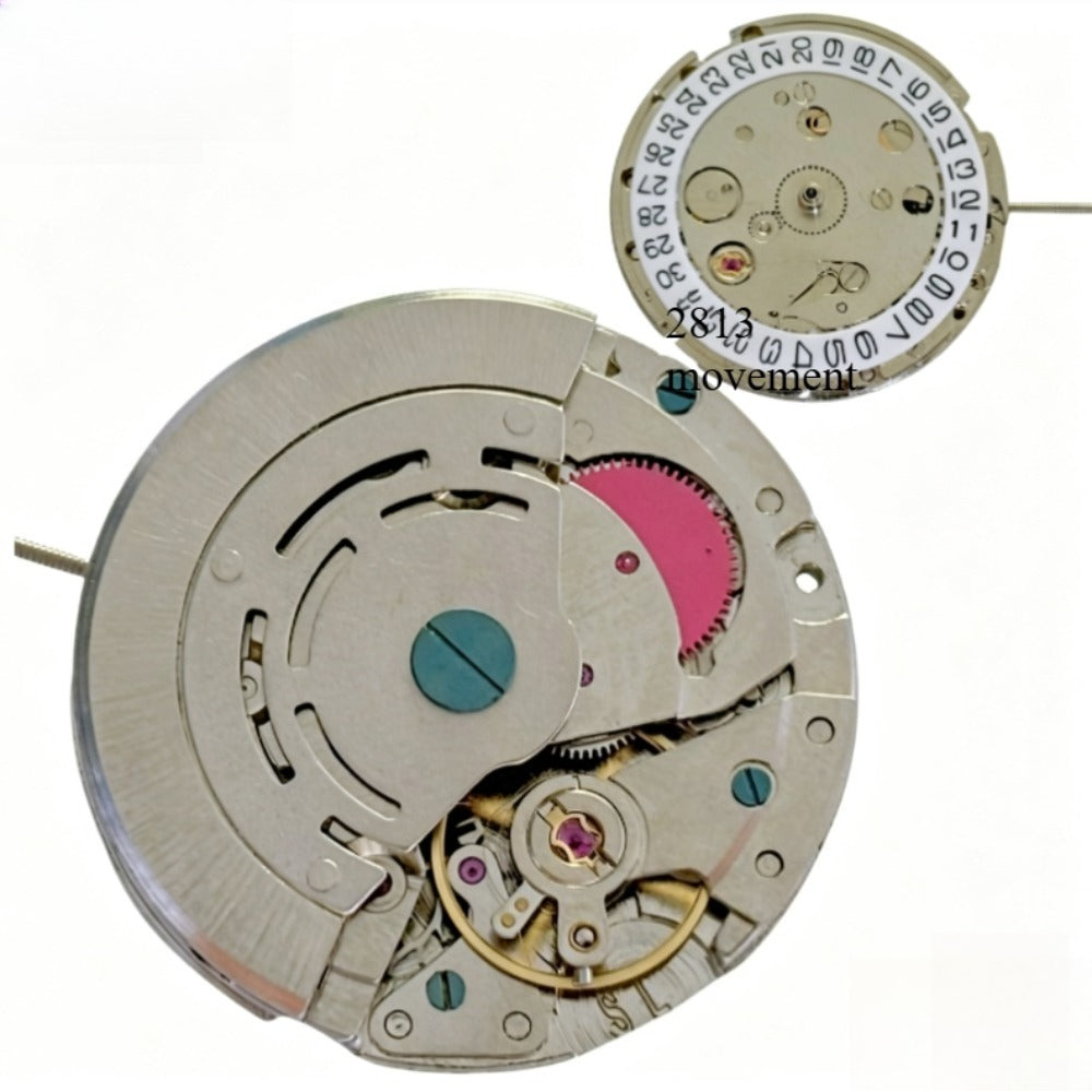 Silver China Made 2813 8205 Automatic Mechanical Movement Date At 3 Red Wheel