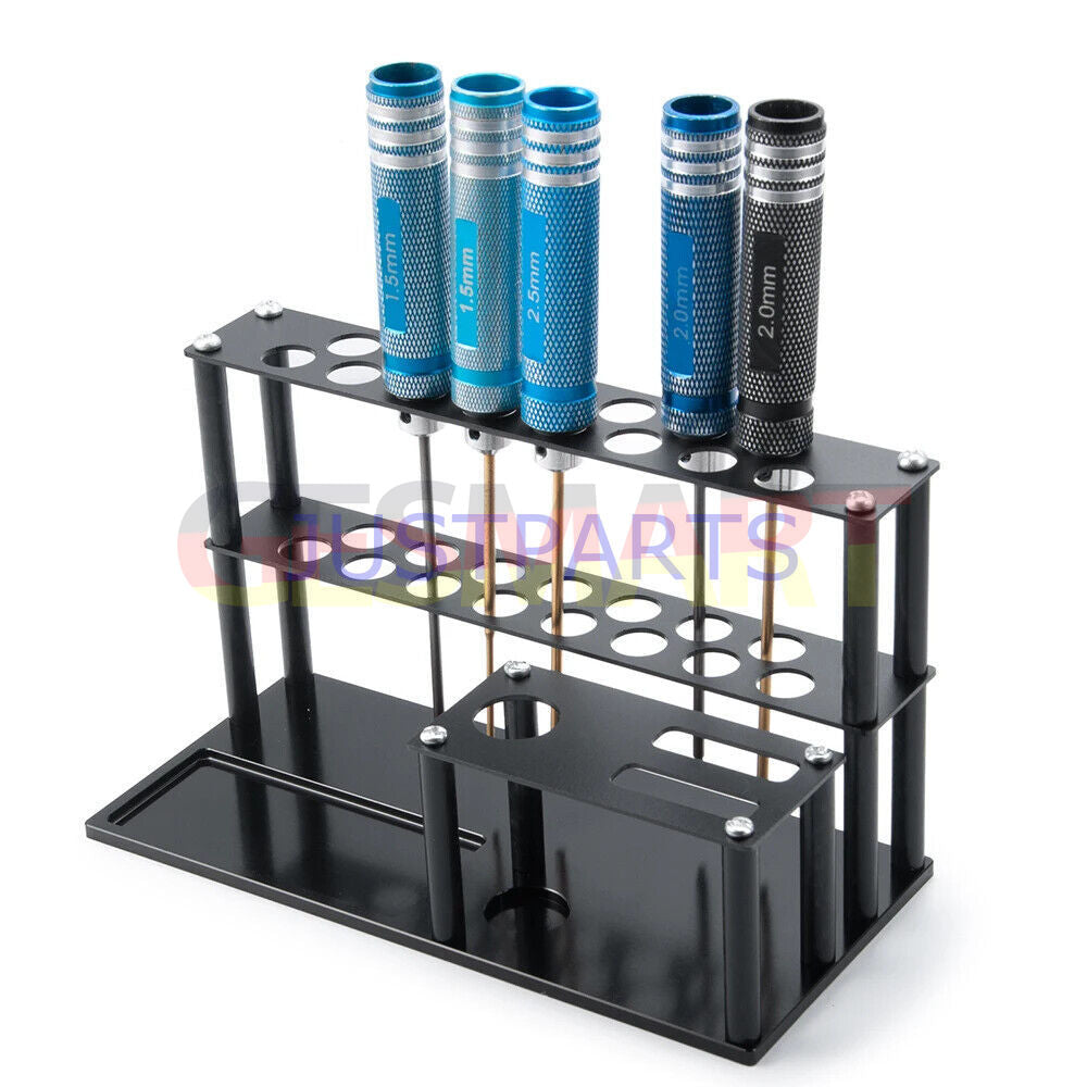 Multifunction metal screwdriver storage rack keeps tools organized and accessible on your workbench.