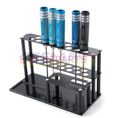 Multifunction metal screwdriver storage rack keeps tools organized and accessible on your workbench.