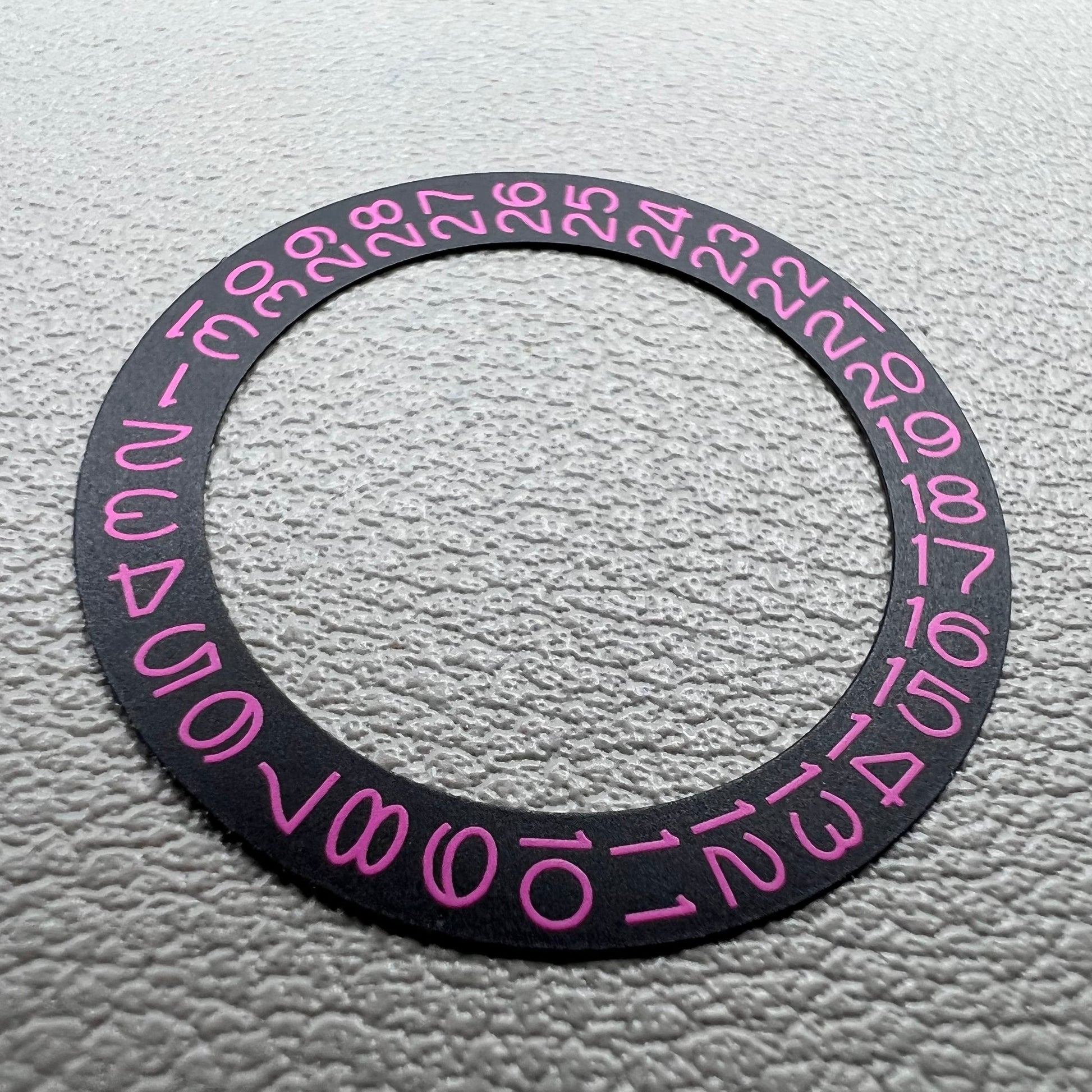 Black background purple date disk overlay for NH35 NH36 watch movement, enhancing style and readability.