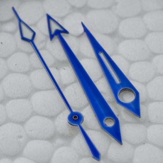 Modified blue lume watch hands for ETA2836, 2824, 2892A2 movements, precise fit and glow.