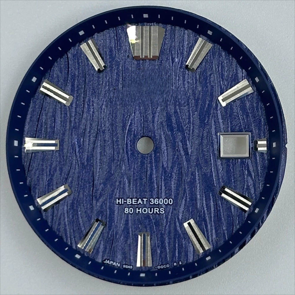 Blue GS 33.3mm modified waved watch dial for NH35 movement with sleek no lume design by GS brand