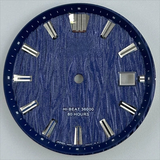 Blue GS 33.3mm modified waved watch dial for NH35 movement with sleek no lume design by GS brand