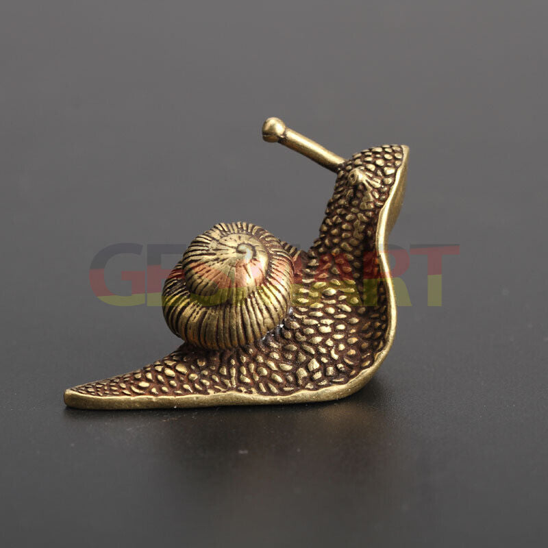 Hand-carved solid copper snail figurine, vintage bronze finish, perfect for watch accessory display.
