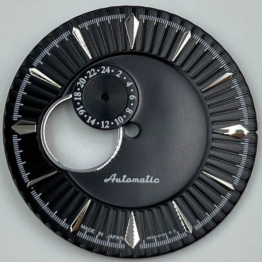 Dark black silver 35mm nail cocktail dial for NH39 movement, ideal for customized diving watches.