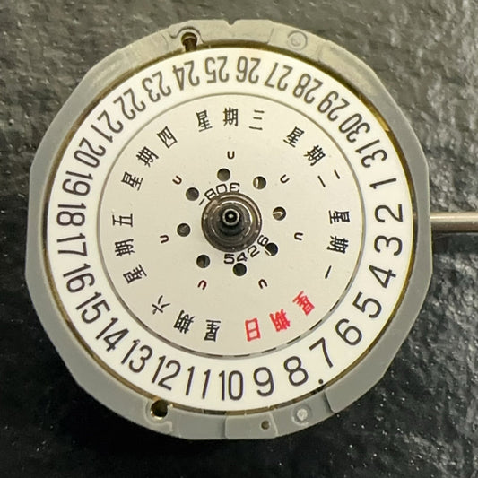 Miyota 6L02 quartz watch movement with double calendar and date at 6, Japan made precision.