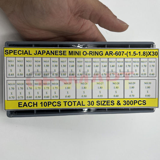Set of 300 waterproof mini O-rings, 30 sizes (1.5-1.8mm), ideal for watch crown seals, Japanese quality.