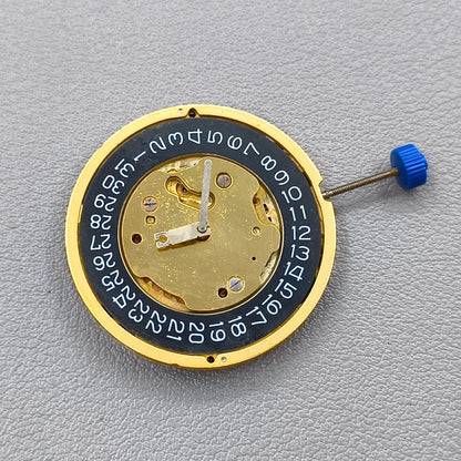 Swiss Ronda 5030D Quartz Movement Black Disk Date@4 Golden Plated