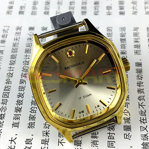 32mm Shanghai Manual Mechanical Watch Golden Nail Brown Dial Octagonal Case