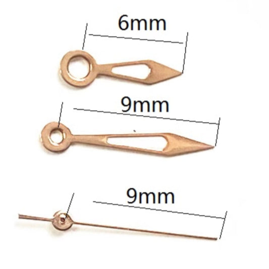 Roségoldener Rand, 9 x 9 x 6 mm, große Pfeilform, grüne Leuchtzeiger für Miyota 2035