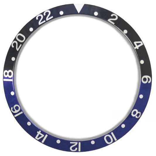Vintage 36.5/30.8mm aluminum watch bezel in black and blue, 2-22 SUB style.