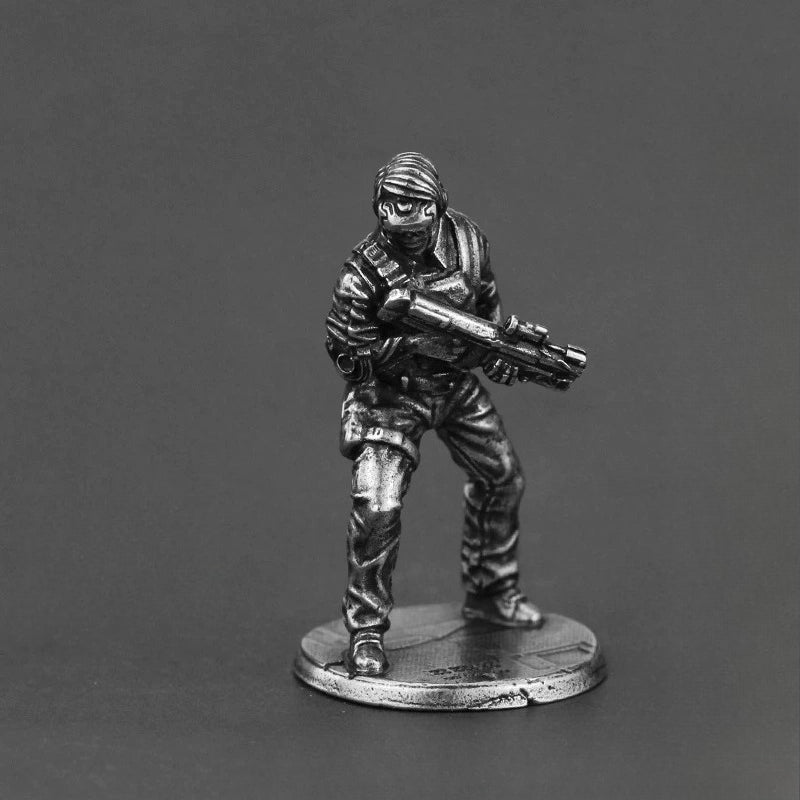 White Brass Figurine Downing Cyberpunk Miniature - Bandana Operative Aiming Rifle Figure