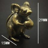 Solid Copper Cute Mouse with Peach Trinket Vintage Hand Carved Bronze Model Figurines