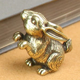1pc Solid Copper Cute Rabbit Trinket Vintage Hand Carved Bronze Model Figurines