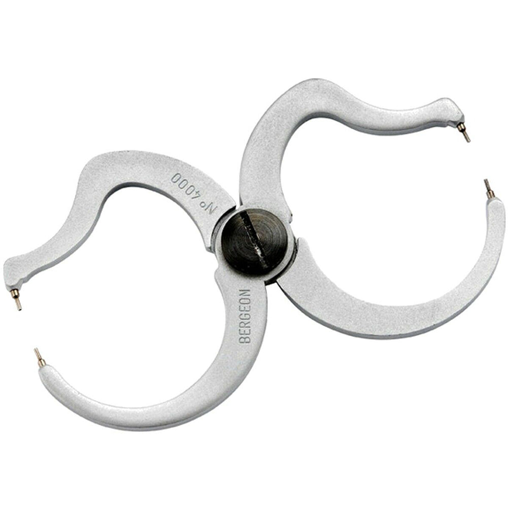 Bergeon 4000 truing tool calipers measuring balance escapement components precisely for watch repair.