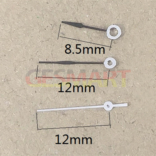 Silberner Sekundenzeiger, hohl, 12 mm, schwarze Uhrzeiger für Miyota 6M12 Quarzwerk