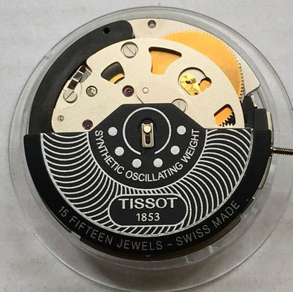 Swiss Made ETA C01.211 chronograph watch with mechanical movement, black dial, elegant 1853 design.