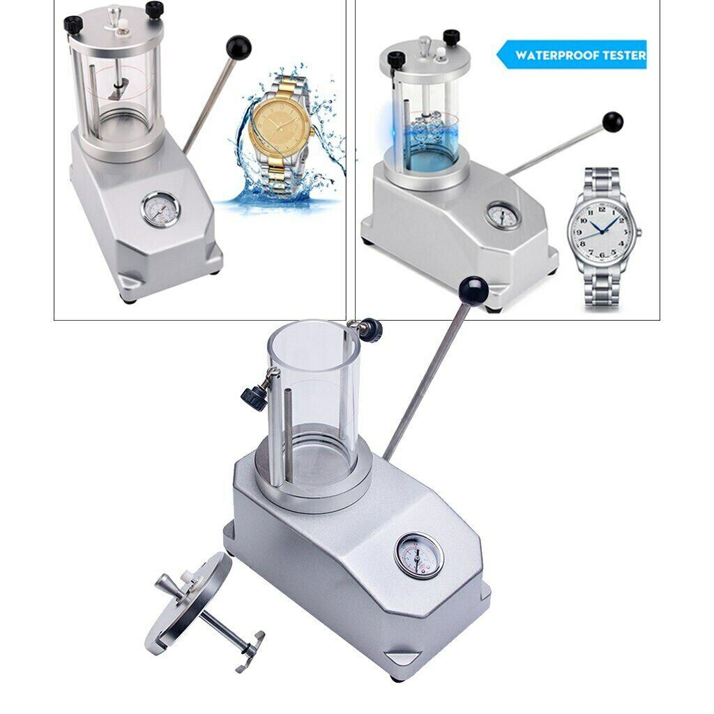 Aluminum 6 ATM waterproof watch tester, simulates water pressure for precise watch durability testing.