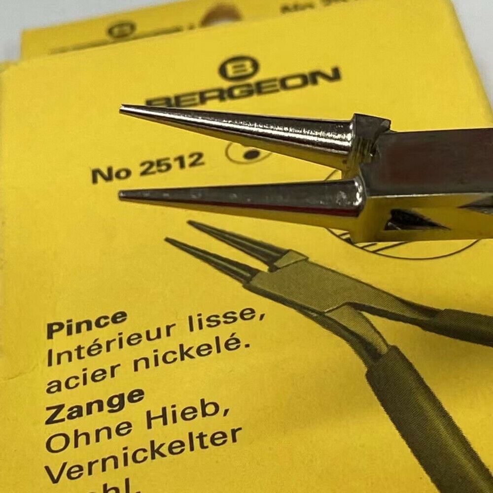 Bergeon 2512 smooth box jointed round nose pliers, 115mm, precision tool for watch repair and jewelry making.