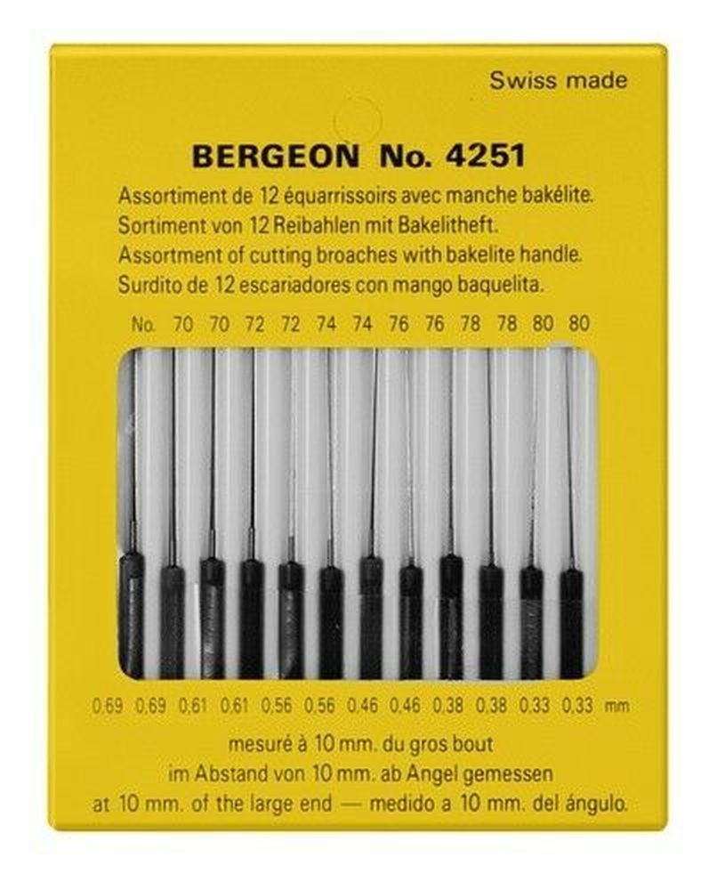 Bergeon 4251 cutting broaches set with PVC handles for precise watch accessory projects