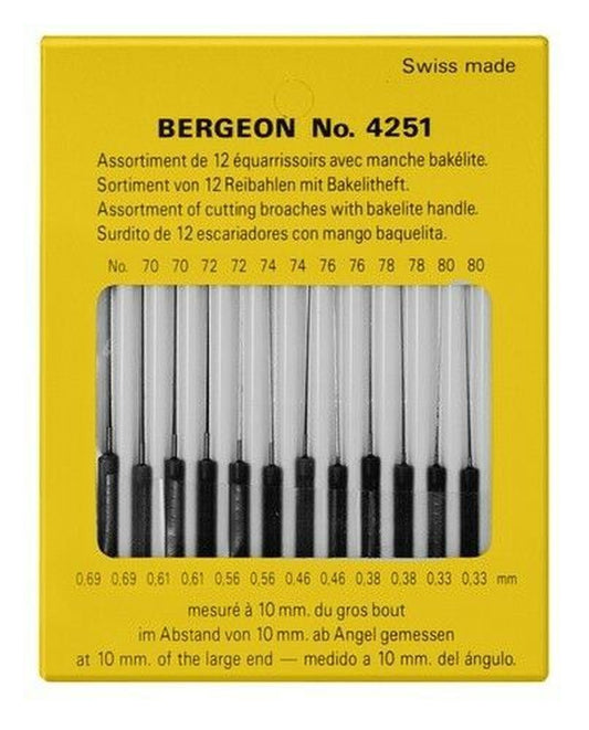 Bergeon 4251 cutting broaches set with PVC handles for precise watch accessory projects