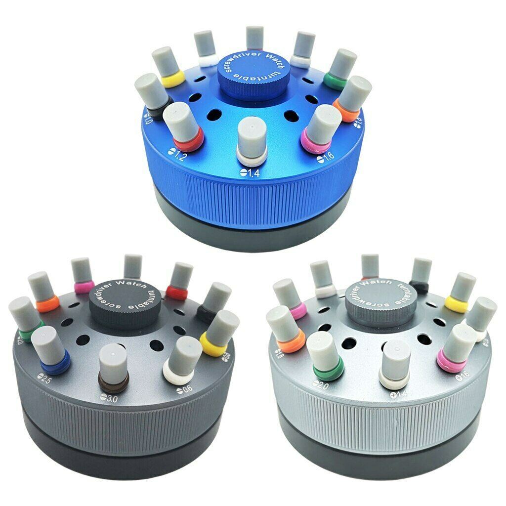 China Made 30081-S10 watchmaker screwdriver with rotating turntable stand for precise watch repairs.
