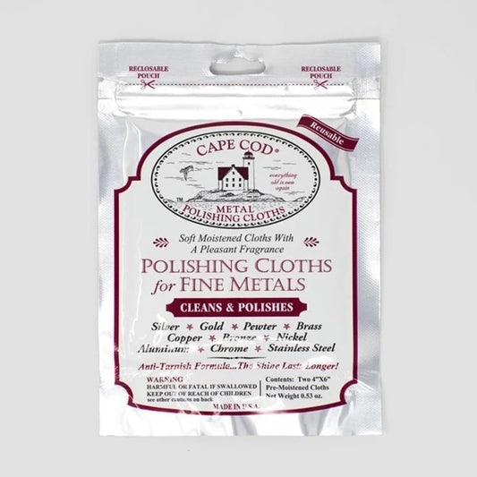 Cape Cod polishing cloths for watches and jewelry, cleans and shines metals, pack of 2.