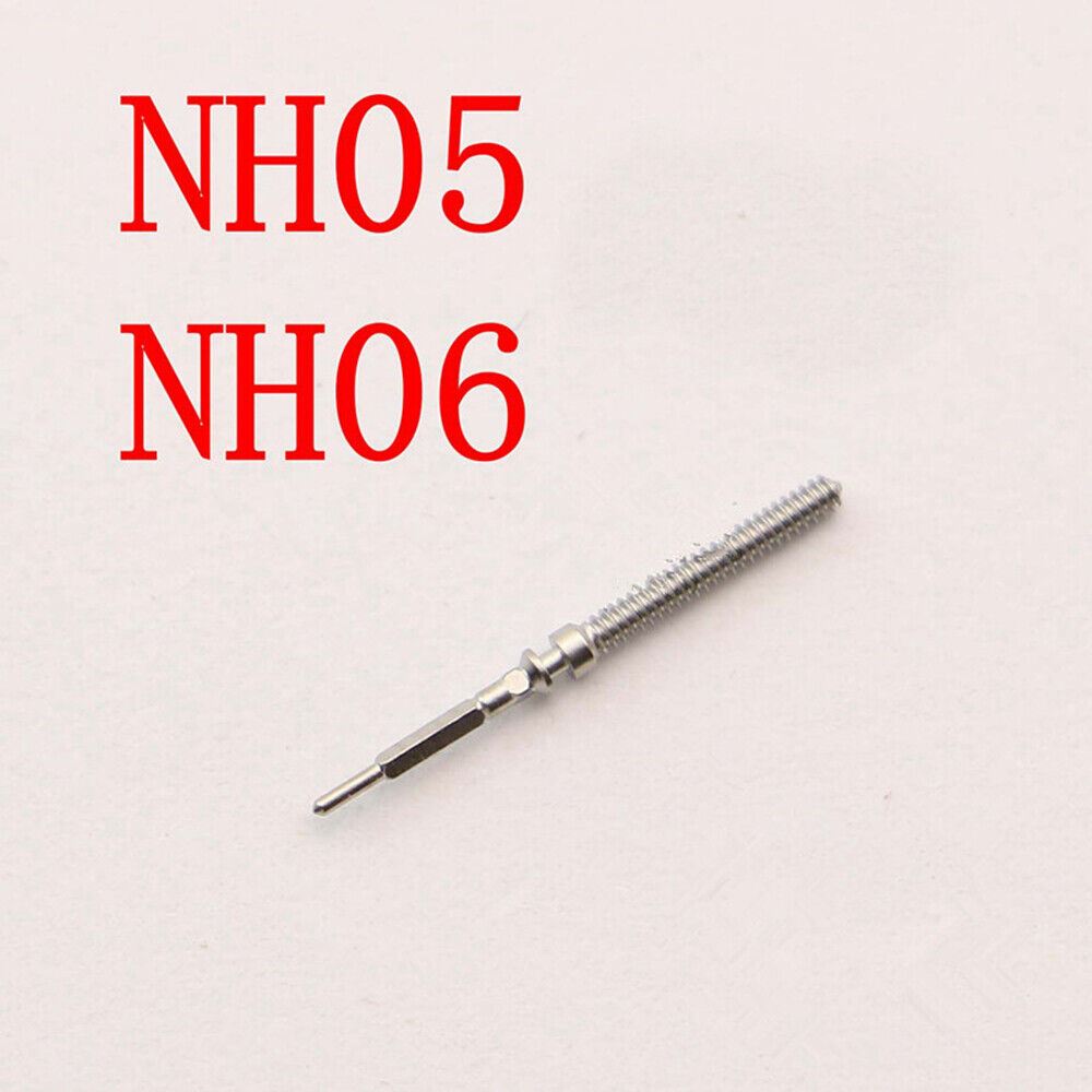 Watch winding stems for NH05 and NH06 movements, precision spare parts.