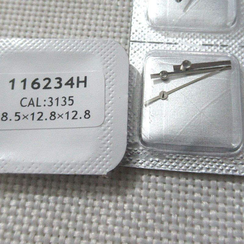 High Pinion 116233H classic watch hands set for 3135 movement featuring hour, minute, and second hands.