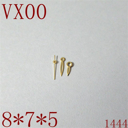 Generic luminous watch hands set with hour, minute, and second hands for VX00 movement by 1444, ideal for watch repairs.