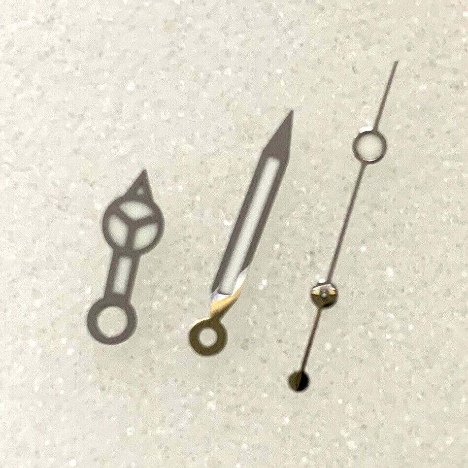 Silver-trimmed blue luminous watch hands set compatible with NH35 NH36 for enhanced readability and style.