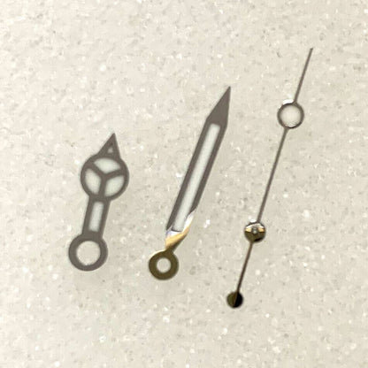 Silver-trimmed blue luminous watch hands set compatible with NH35 NH36 for enhanced readability and style.