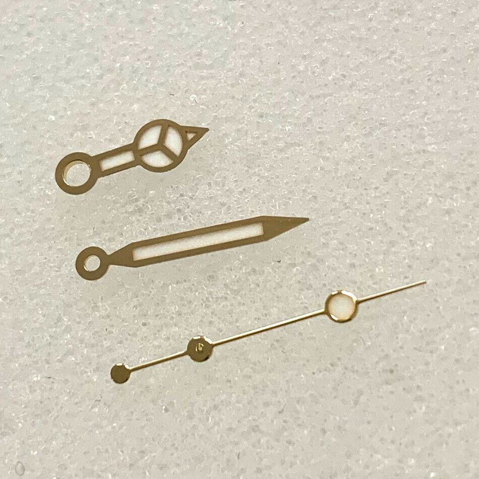 Golden trim blue luminous watch hands set for NH35 NH36 movement, designed for enhanced visibility and stylish watch customization.