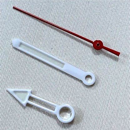 White and red hollow watch hands set for NH35/NH36 movement, precise time detailing