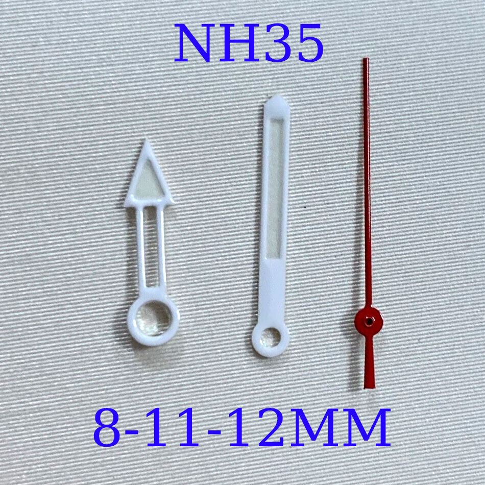 White and red hollow watch hands set for NH35/NH36 movement, precise time detailing