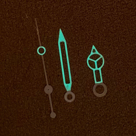 Green luminous hollow watch hands set for NH35 NH36 movement, enhancing visibility and style
