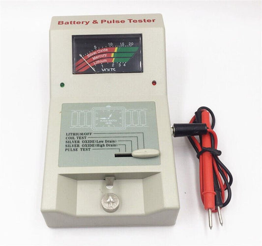 Quartz watch battery tester with pulse coil check, essential for watchmaker repairs and diagnostics.