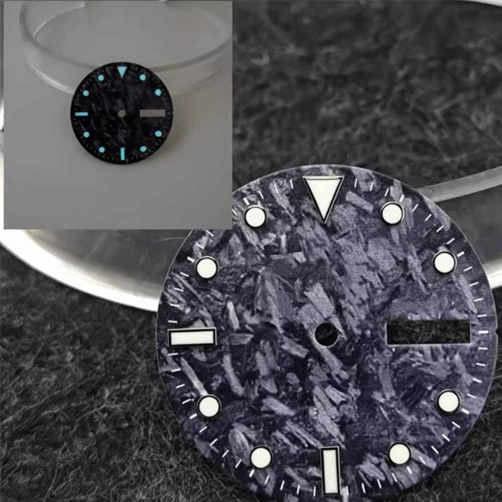 28.5mm BGW9-C3 green lume dial with natural carbon fiber texture, fits NH36 movement, watch accessory.