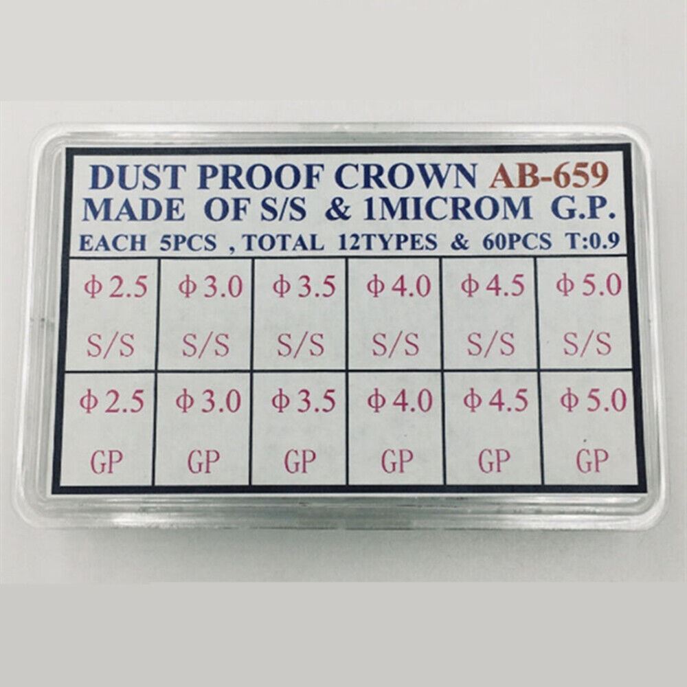 AB-659 Dust Proof Steel Watch Crown Kit, 1 MICROM gold plated, durable repair tool for watchmakers.
