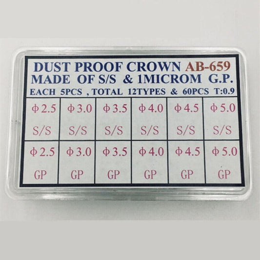 AB-659 Dust Proof Steel Watch Crown Kit, 1 MICROM gold plated, durable repair tool for watchmakers.