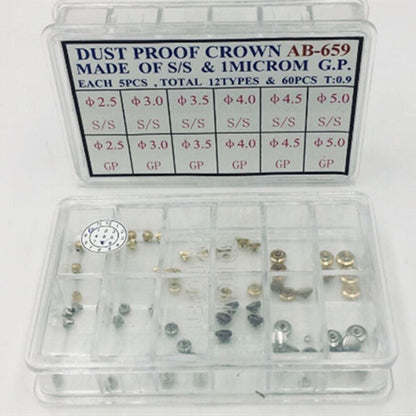 AB-659 Dust Proof Steel Watch Crown Kit, 1 MICROM gold plated, durable repair tool for watchmakers.