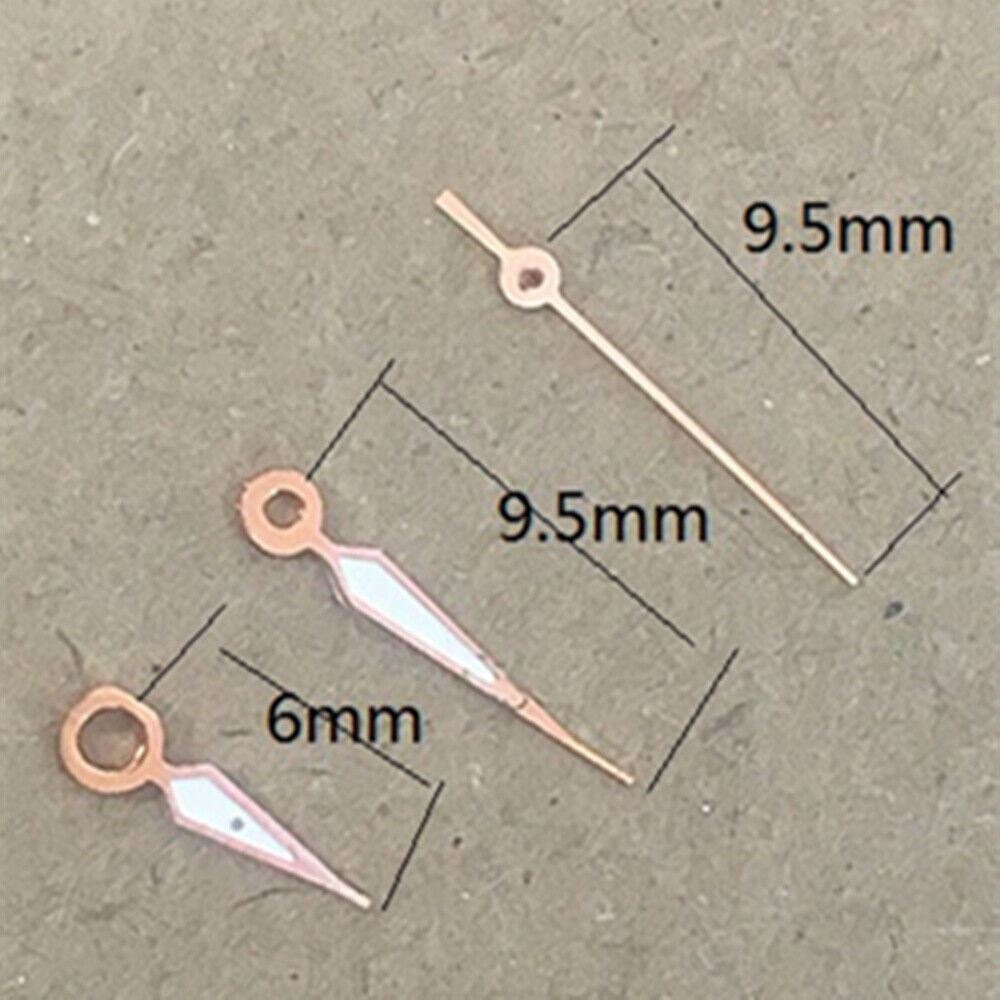 Rose gold 9.5mm luminous watch hands with green glow, compatible with Epson TMI VJ12 quartz,.