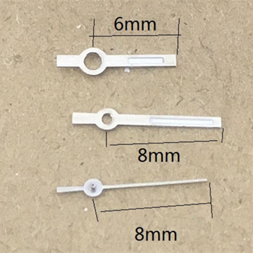 8mm silver trim green luminous watch hands for Miyota 7T35 quartz movement, precision fit accessory.