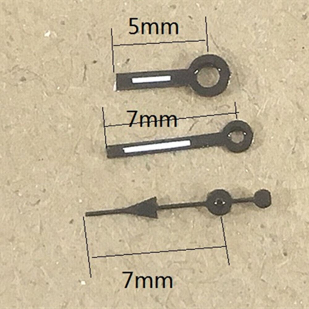 7mm Luminous green arrow watch hands for Miyota 7T35 quartz movement timepieces.