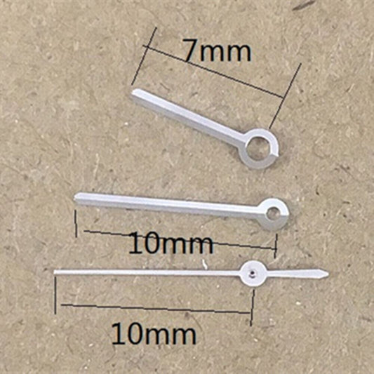 10mm silver round point watch hands by Miyota for 7T35 quartz movement, sleek and precise design.