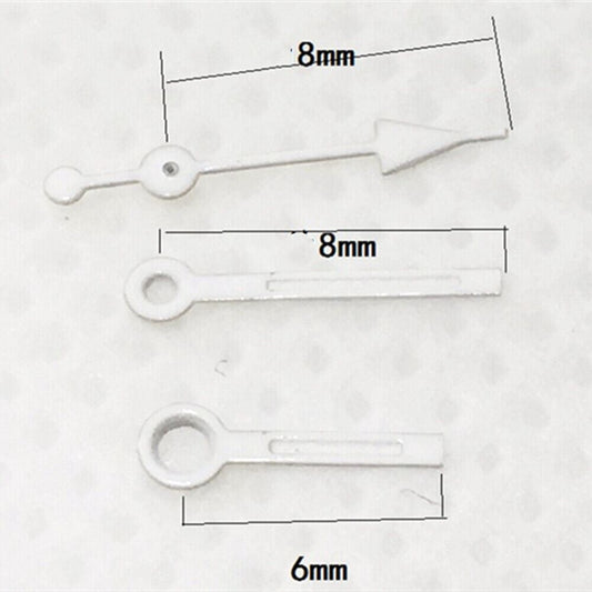 8mm white-trimmed green lume watch hands compatible with Miyota 7T35 quartz movement.